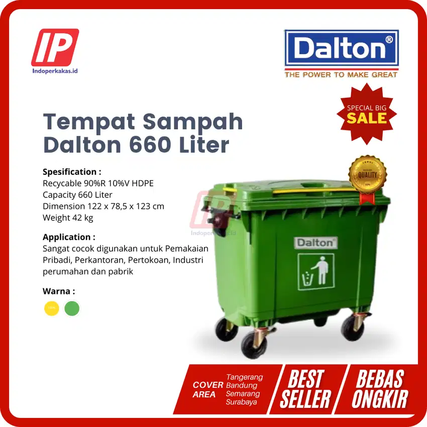 Tempat Sampah Dalton 660 Liter Plastik HDPE Tong Sampah Limbah