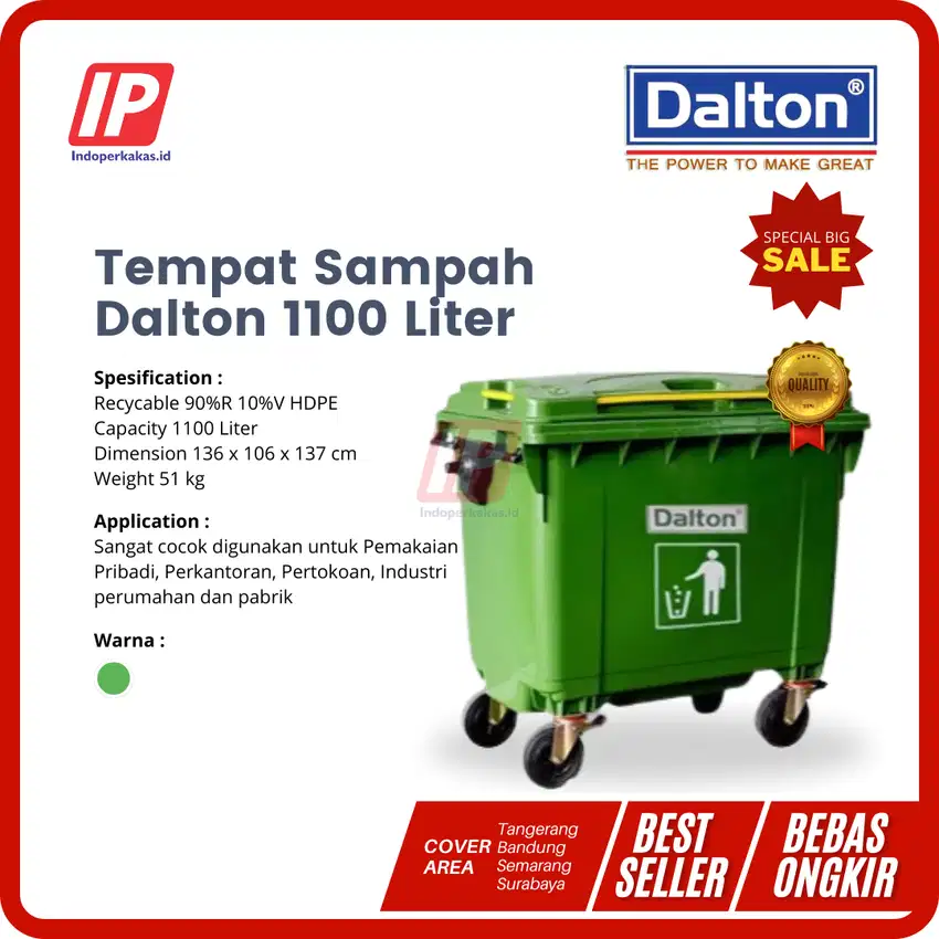 Tempat Sampah Dalton 1100 Liter Roda Ukuran Besar Limbah Resto Hotel