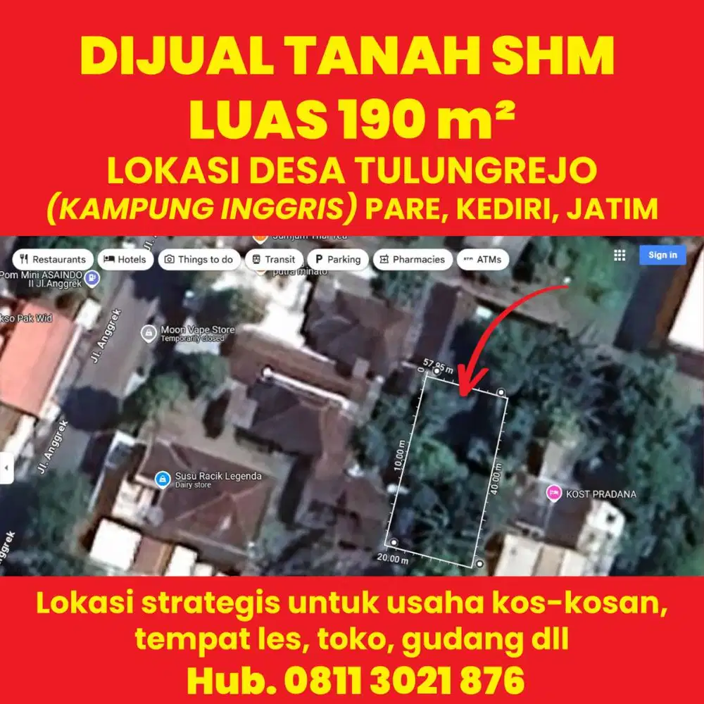 (BU) Jual Tanah Kavling Kampung Inggris Pare