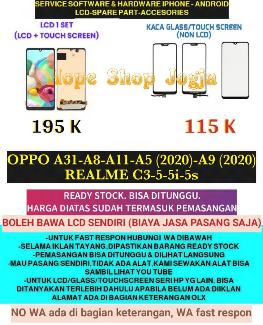 Ganti Touchscreen-Baterai/LCD OPPO A31-A8-A11/A5-2020/A9-2020
