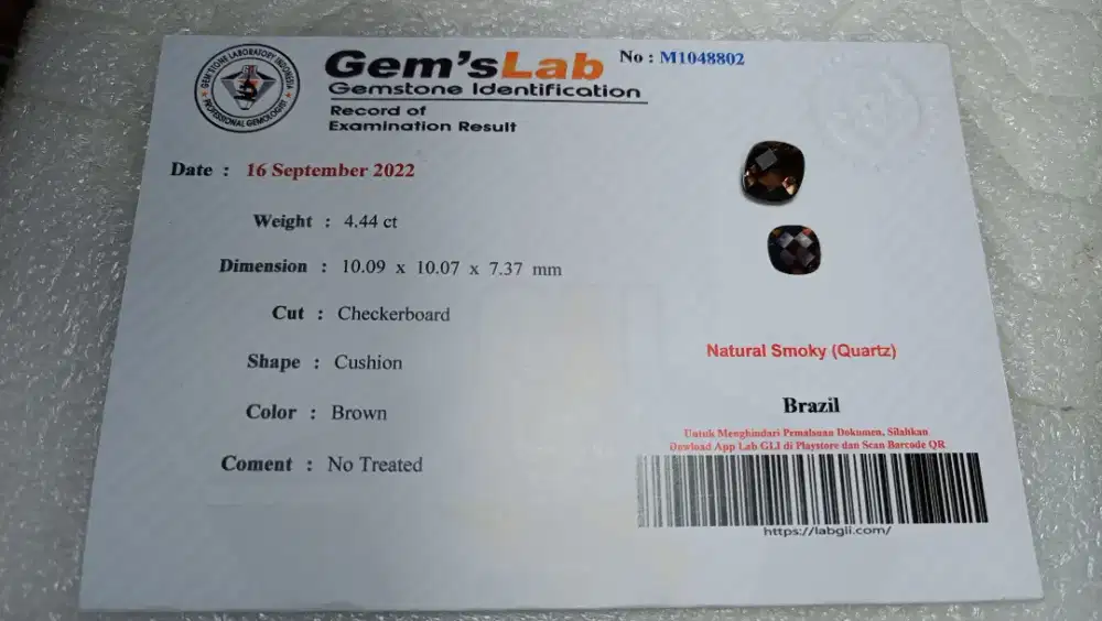 Natural Smoky (Quartz) 4.44 Ct Bersertifikat