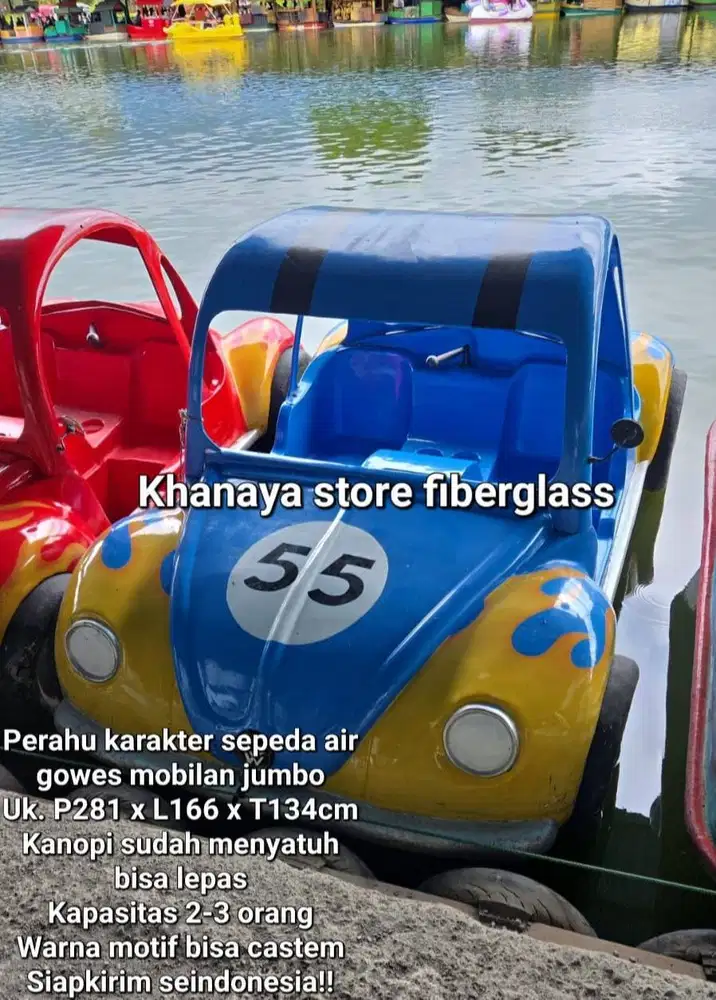 Sepeda air mobilan gowes biru/perahu bebekan fiberglas/sepedaair bebek