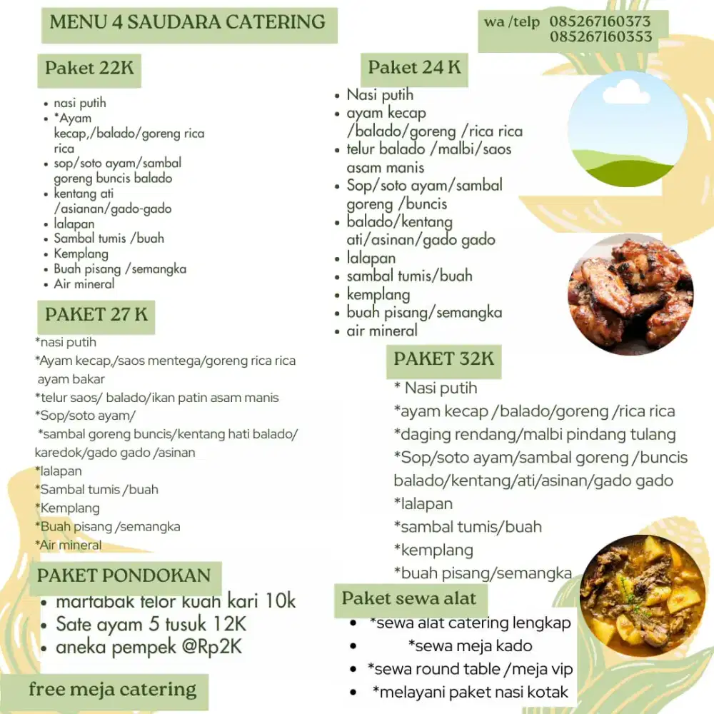 Catering prasmanan, nasi kotak, dan alat catering