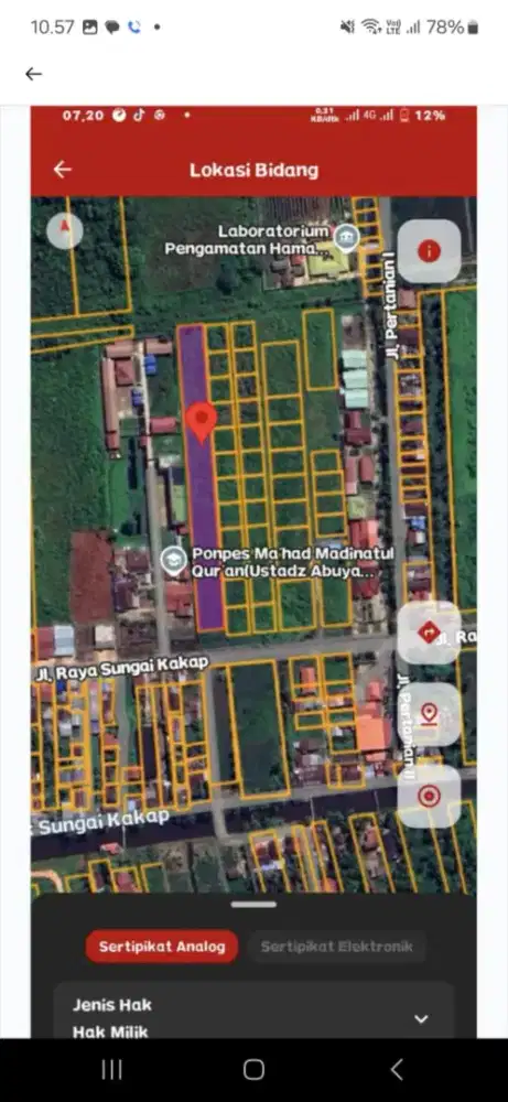 Tanah tepi jalan raya kakap pal 13 ukuran 20 x 204