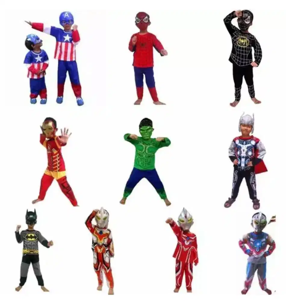 Baju Celana Topeng 1 Set Anak Super Hero Laki Laki 2 - 10 Tahun Kostum