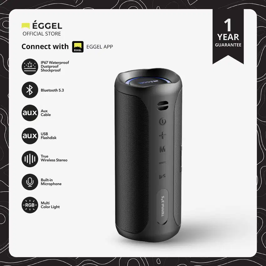 Eggel Terra 3 Plus S Waterproof Bluetooth Speaker Microphone RGB Light