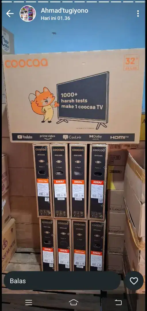 Tv led coocaa smart 32 inc 32s3u baru garansi resmi + pasang bracket