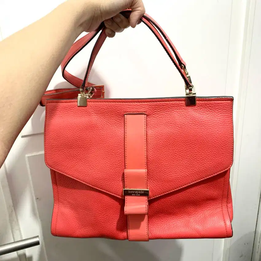 Preloved Tas Kate Spade Rosaline Parcment Drive Satchel Red Coral