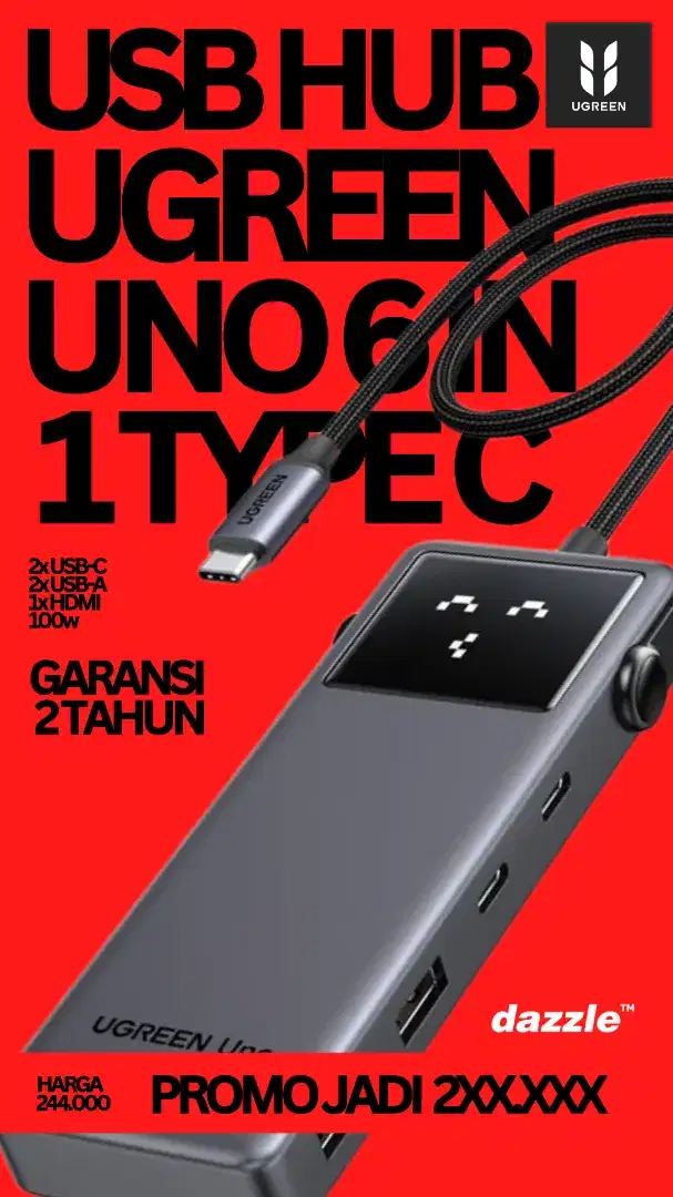 USB HUB UGREEN UNO 6 IN 1 TYPE C HDMI USB A POWER DELIVERY
