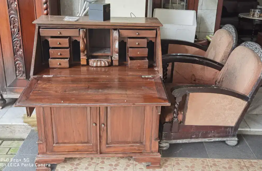 Meja Belajar Antik Jati Full Jaman Dulu Banyak Laci Rahasia Istimewa