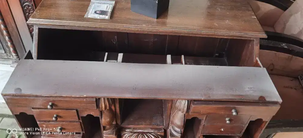 Meja Belajar Antik Jati Full Jaman Dulu Banyak Laci Rahasia Istimewa