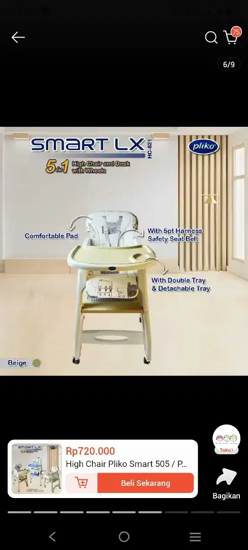 Kursi Makan Bayi PLIKO 5 in 1 high chair dan desk smart LX