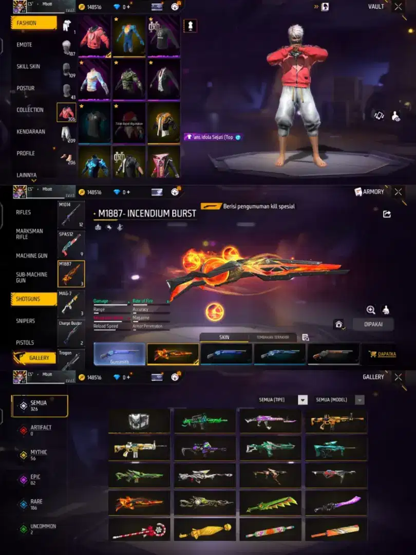 Jual akun FF SG meteor