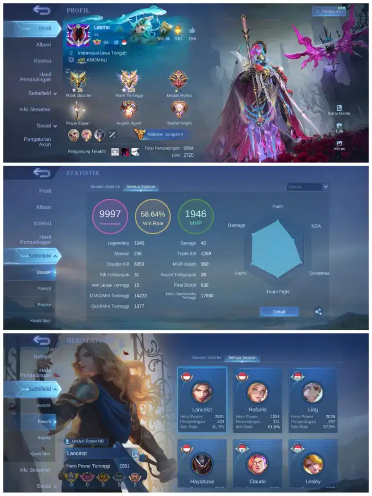 Akun Mobile Legends Mewah 4 Skin Legend & Batu Ginjal