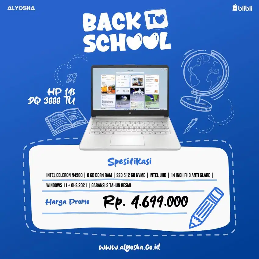 Laptop Hp DQ3888TU Intel N4500 8gb 512gb 14in FHD Promo LEbaran