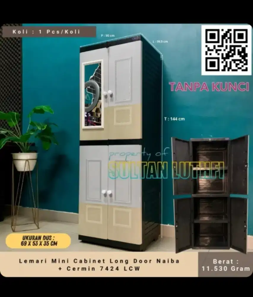 Lemari Mini Cabinet Long Door Naiba + Cermin 7424 LCW