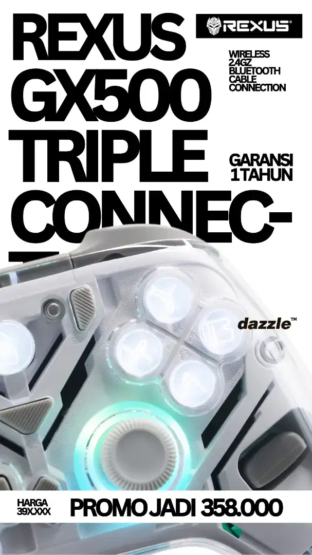REXUS GX300 GAMEPAD TRIPLE CONNECTION WIRELESS BLUETOOTH HALL EFFECT