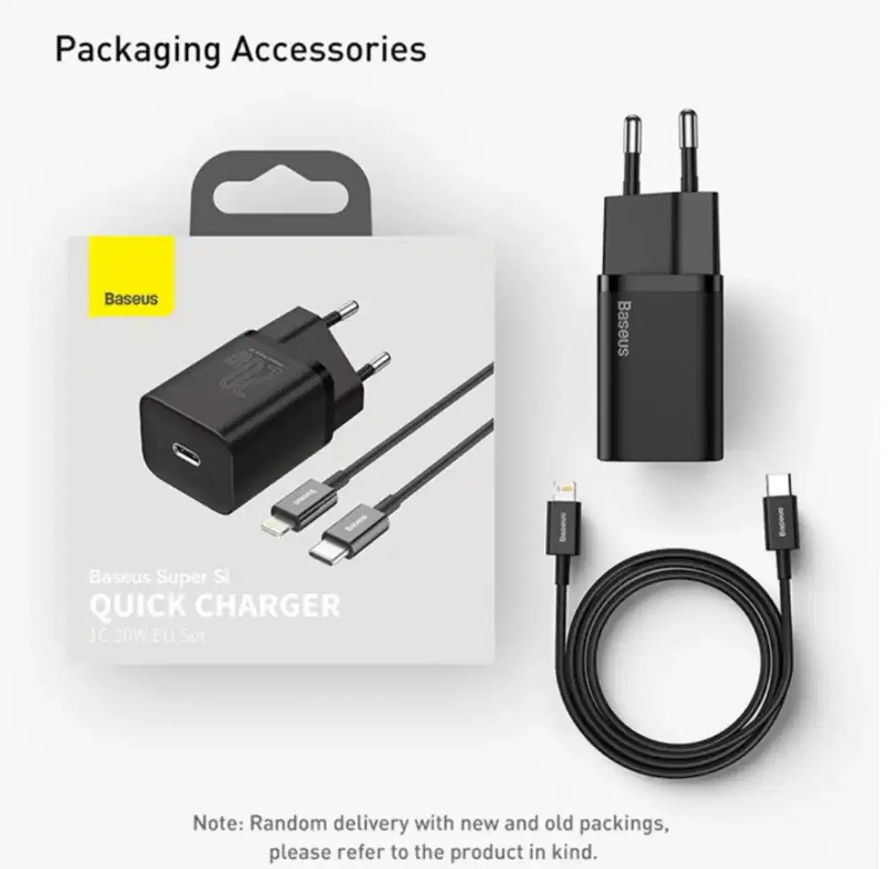 Baseus Charger 20W Super Si Fast Charging Adaptor + Kabel Type C to IP