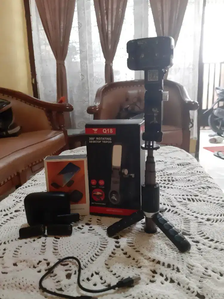 Tripod GIMBAL TNW Q18 dan Wireless Microphone