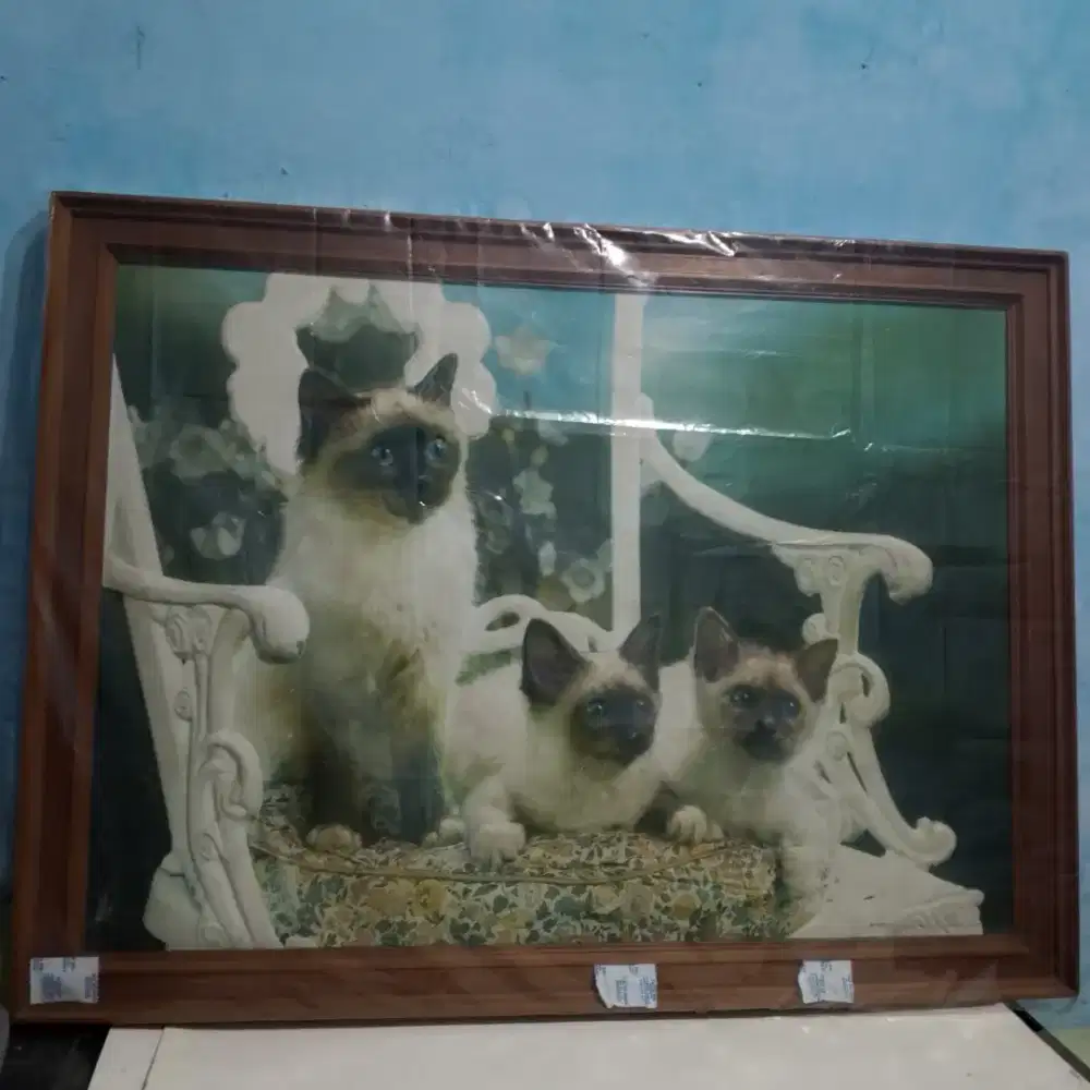 Seni Relief 3D Kucing Siam Berbingkai NOVA RICO Vintage Tahun 1977