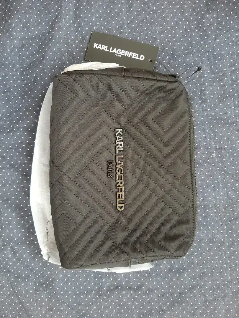 Karl Lagerfeld Black Quilted Nylon Cosmetic Case