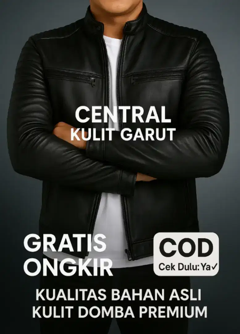 JAKET KULIT ASLI Pria Keren Garis Garis 100% Bahan Asli Kulit Domba