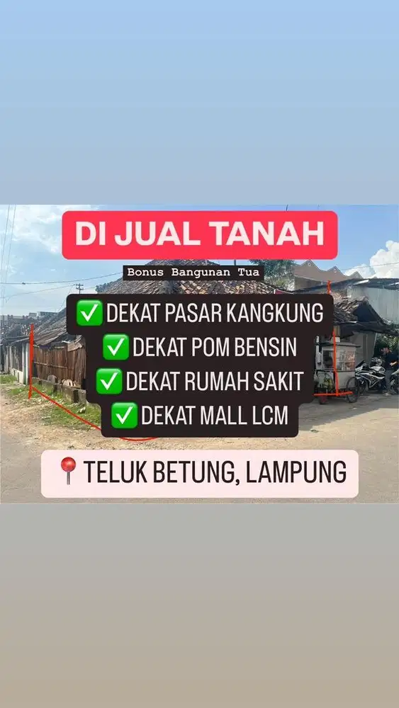 DIJUAL TANAH 215m2 SAMPING PASAR KANGKUNG TELUK BETUNG BANDAR LAMPUNG