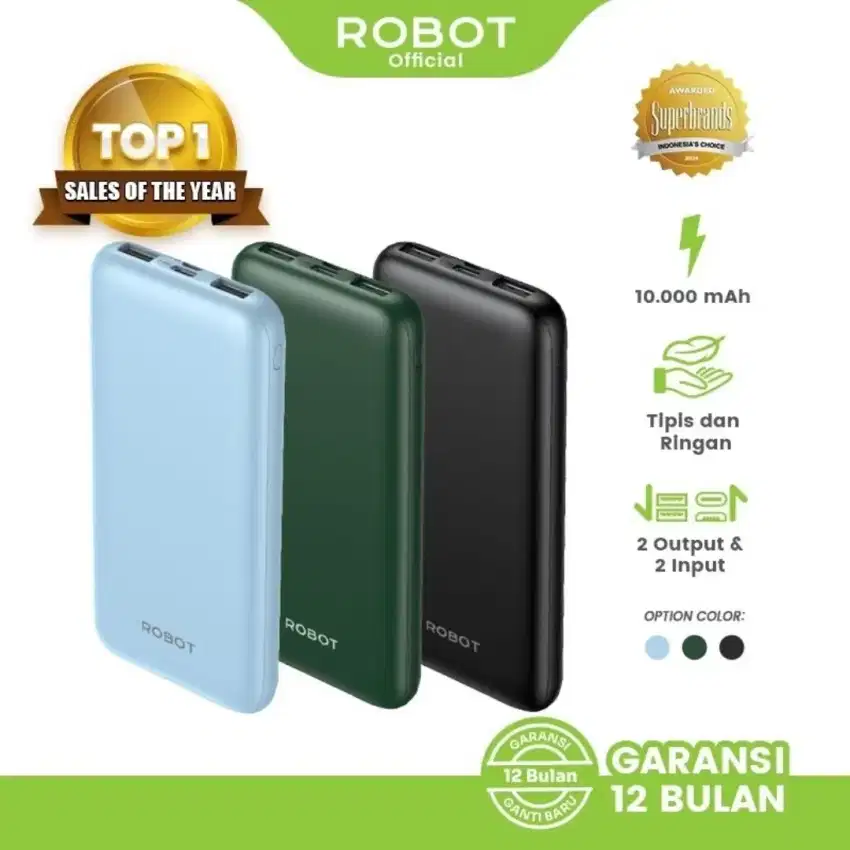 ROBOT RT12 PowerBank Portable 10000 mAh Real Dual Input & Dual Output