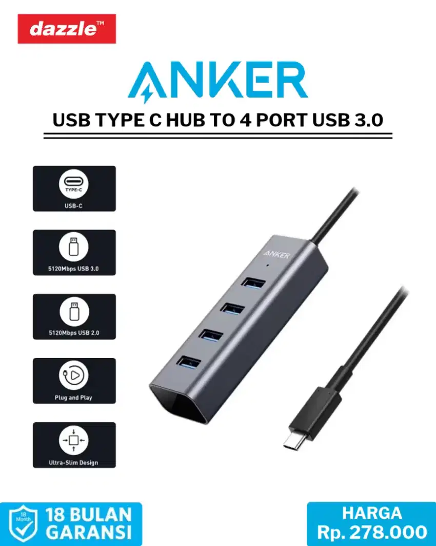 ANKER USB TYPE C HUB TO 4 PORT USB