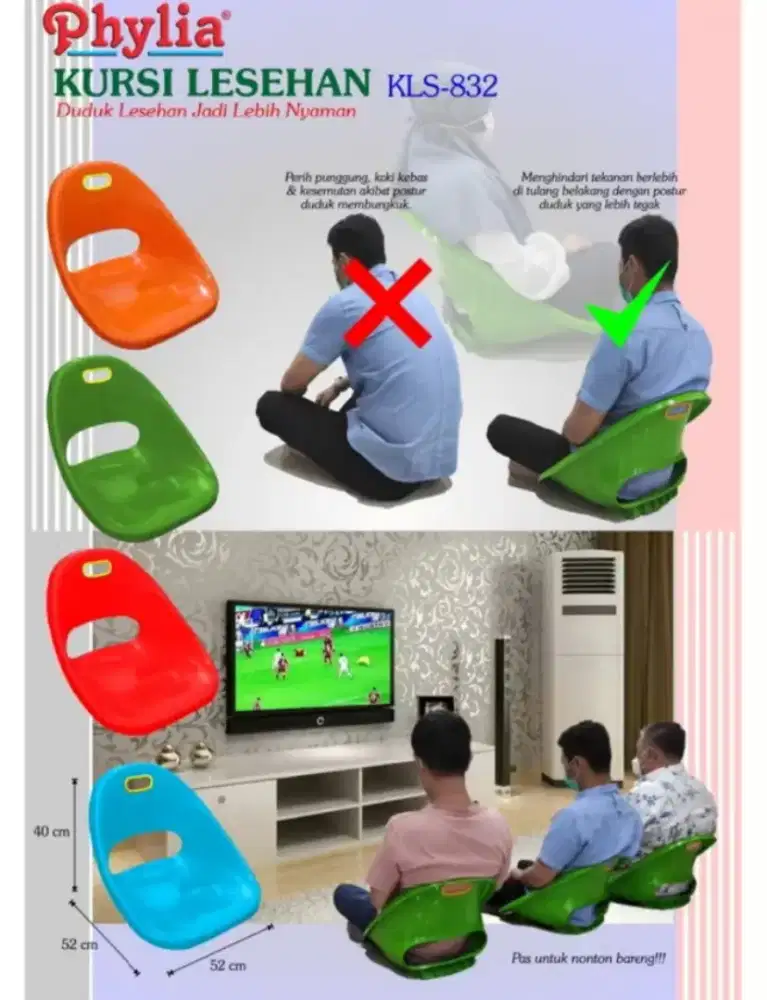 Phylia Kursi Lesehan Panjang 52cm Lebar 52cm Tinggi 40cm Hijau