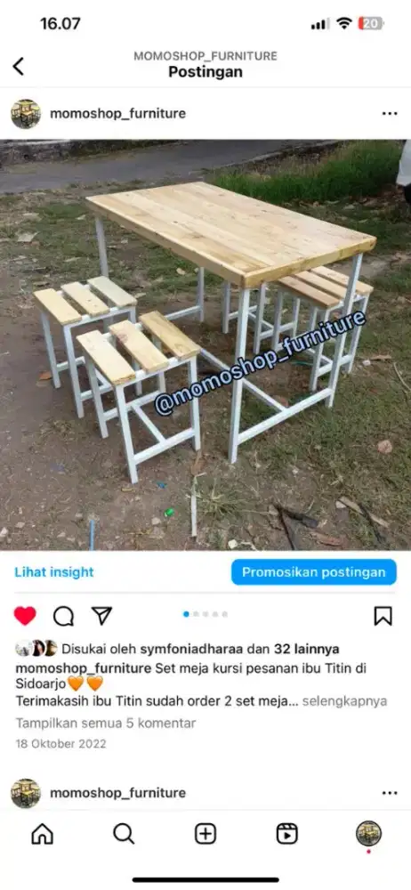 Meja cafe 4 kursi rangka besi