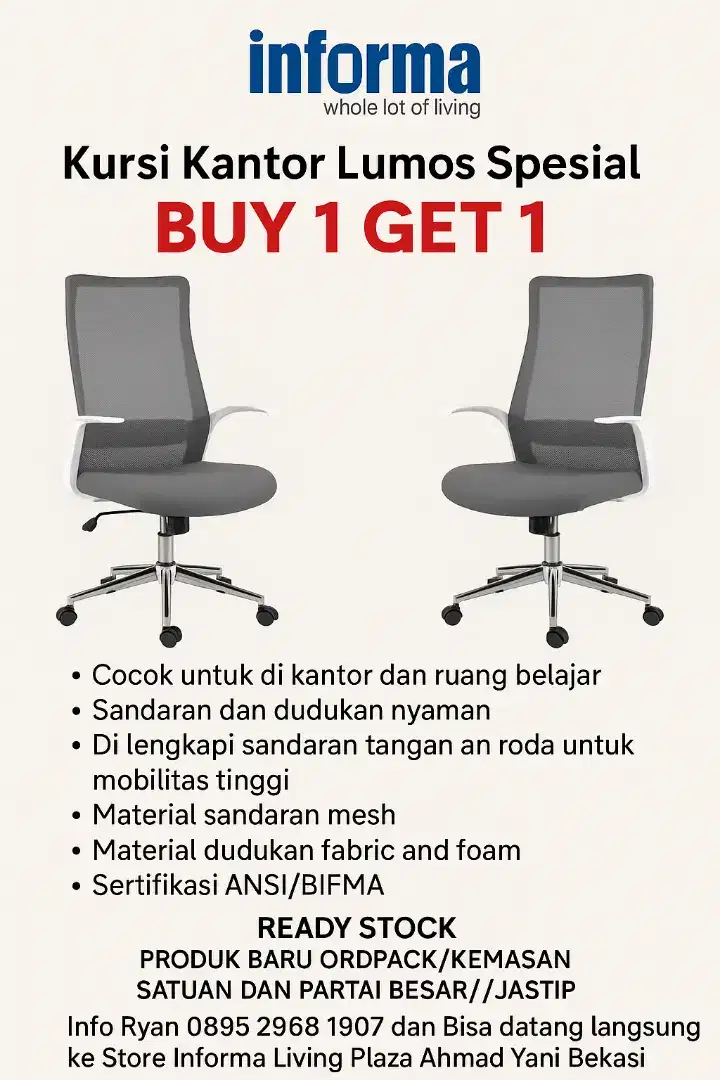 PASTI TERMURAH KURSI KANTOR LUMOS INFORMA BUY 1 GET 1