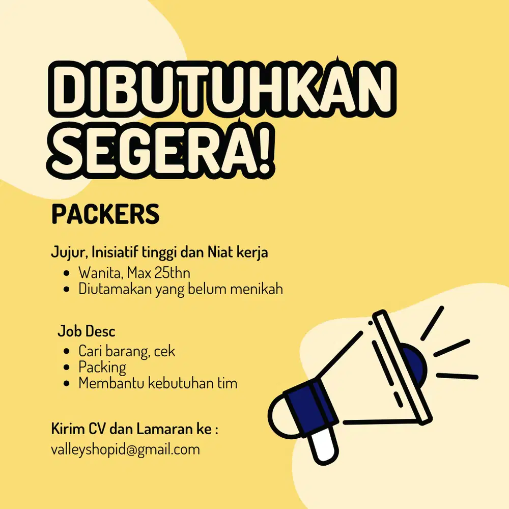Dibutuhkan segera Packers / QC bidang fashion LOWONGAN JAKARTA BARAT