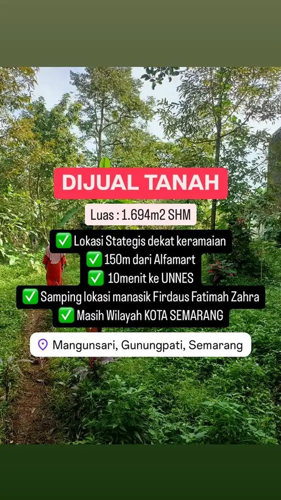 TANAH DIJUAL 1.694m2 Dekat Unnes MANGUNSARI GUNUNGPATI KOTA SEMARANG