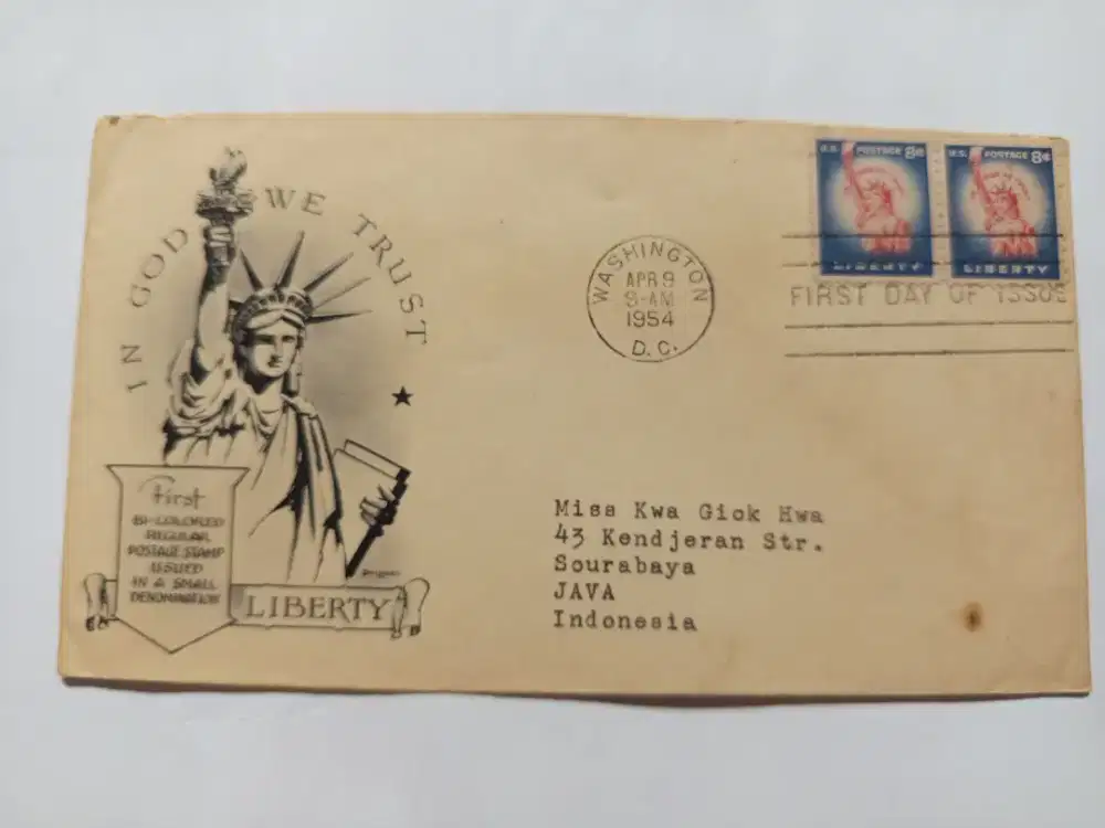 First day patung Liberty 1954 barang jadul asli