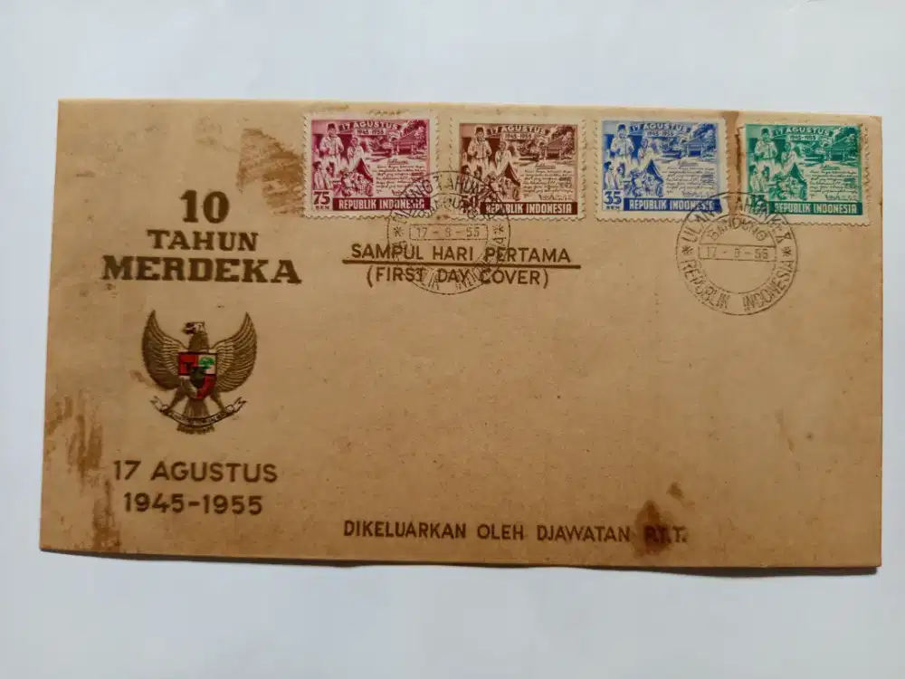 10 tahun merdeka 1945 first day cover original asli