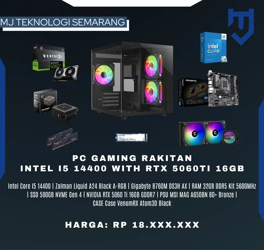 PC Rakitan Intel Core i5 14400 with RTX 5060 16GB GDDR7