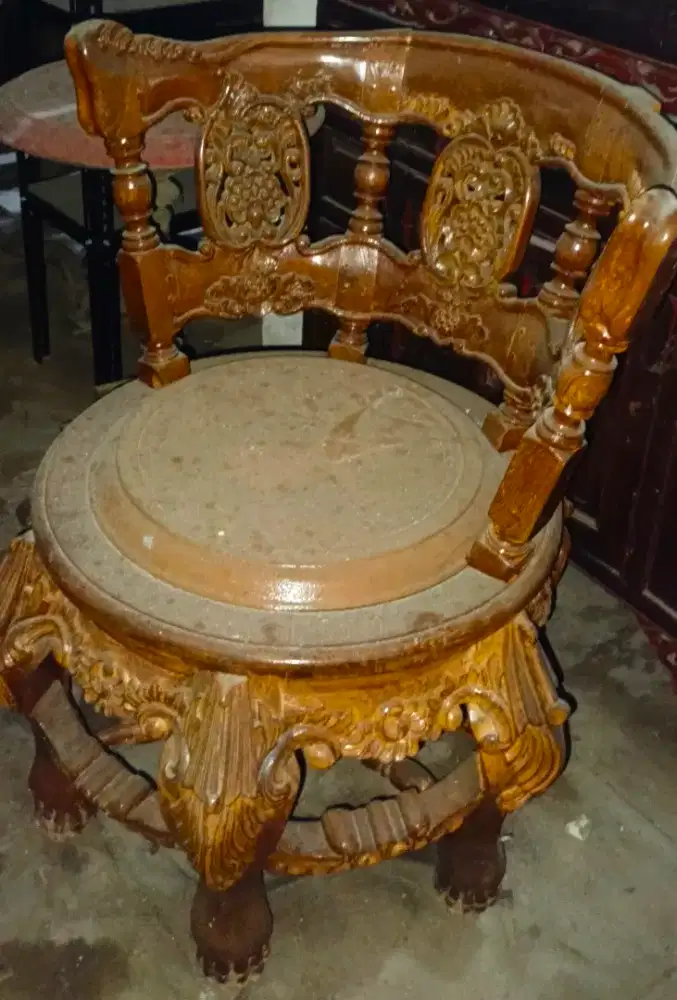 Carved wooden pedestal stool bangku