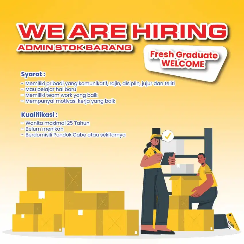 DIBUTUHKAN SEGERA ADMIN STOCK BARANG
