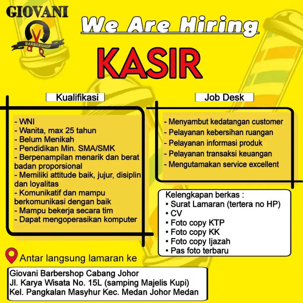 Lowongan Kerja Kasir Giovani Barbershop Cabang Johor