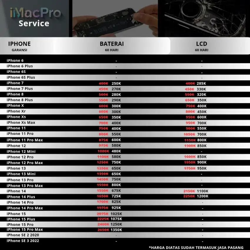 Service iPhone Terpercaya – LCD & Baterai Asli, Harga Terjangkau!