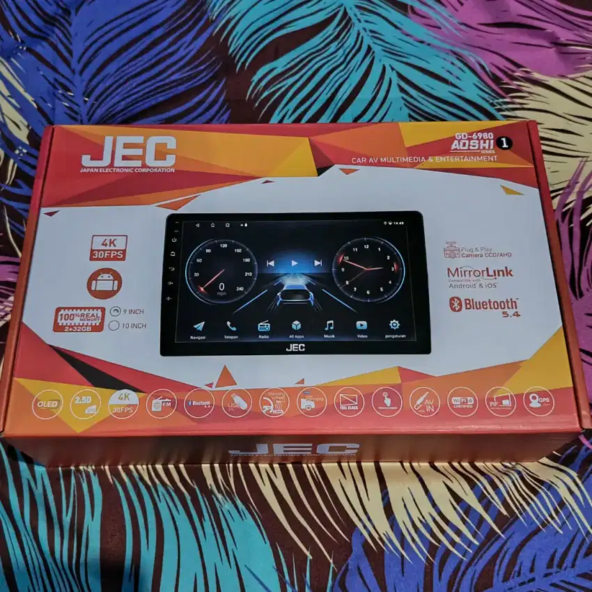 Head unit Android12 merk jec layar 9inch 4k oled