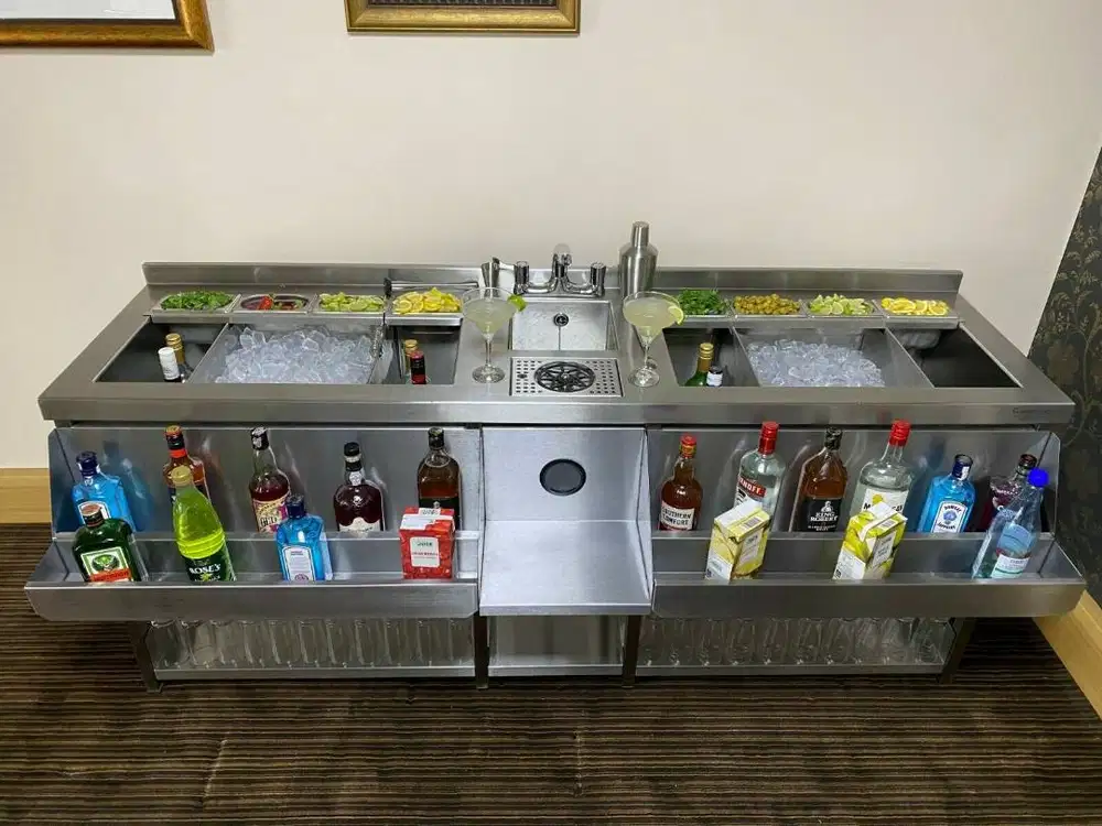 stainless cocktail station Bar counter Ice bin Box Ice Bartender stage