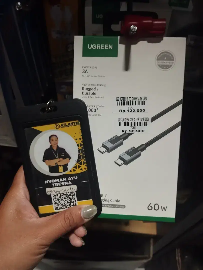 USB UGREEN C TO C 60W 3A 1M | ATLANTIS DAHSYAT