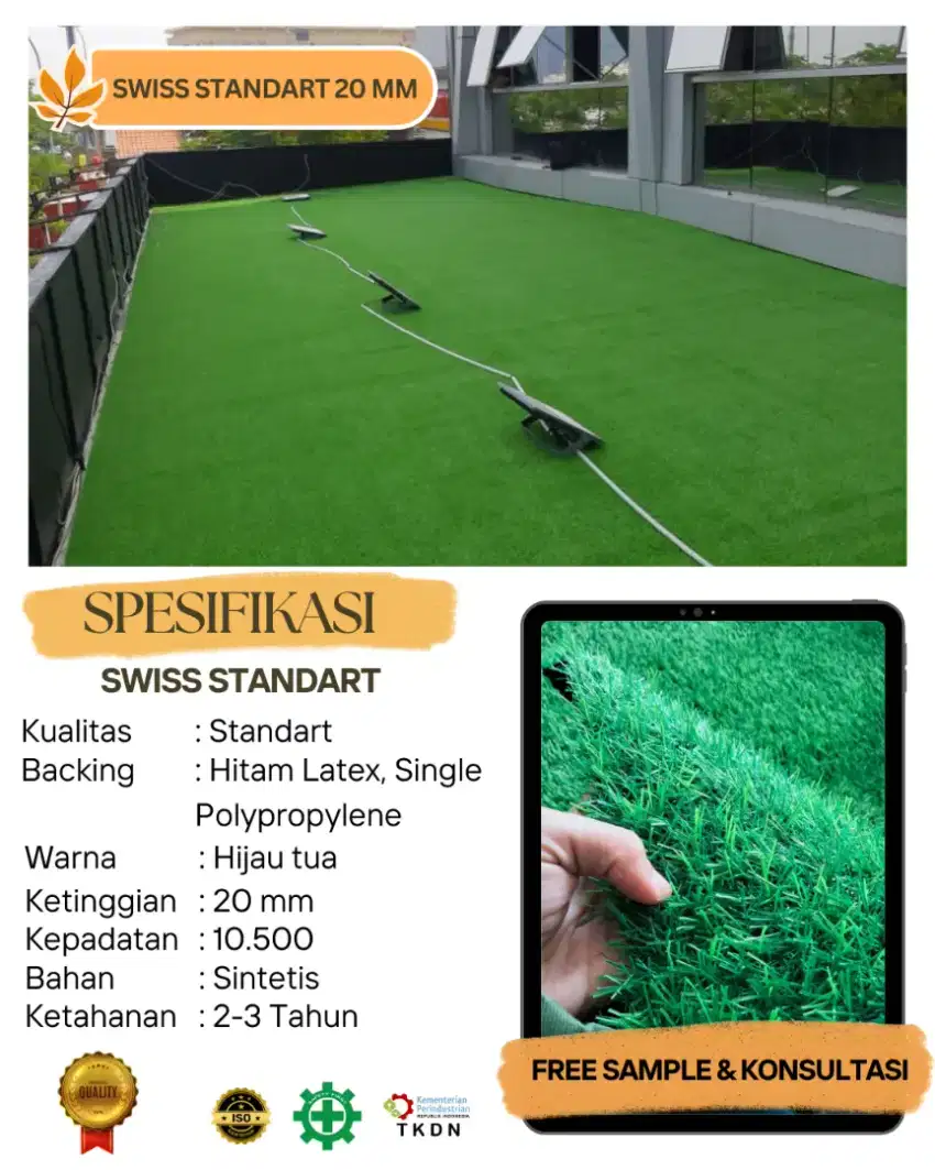 Rumput sintetis tipe swiss standart 2 cm