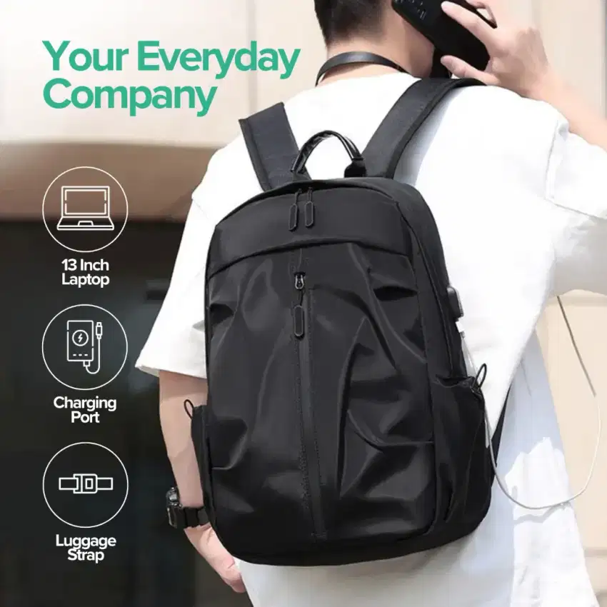 YYBAG Tas Ransel Laptop Polyester Simple Design with USB Charging Port