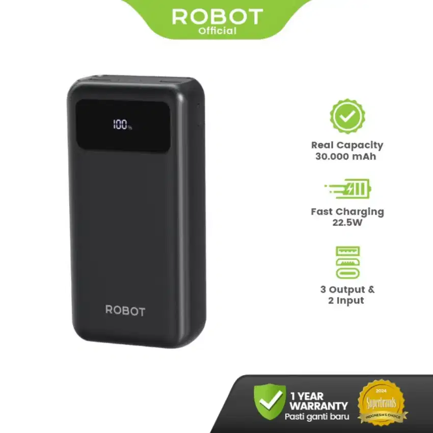 ROBOT RT32 Powerbank 30000mAh PD22.5W Fast Charging Kapasitas Original