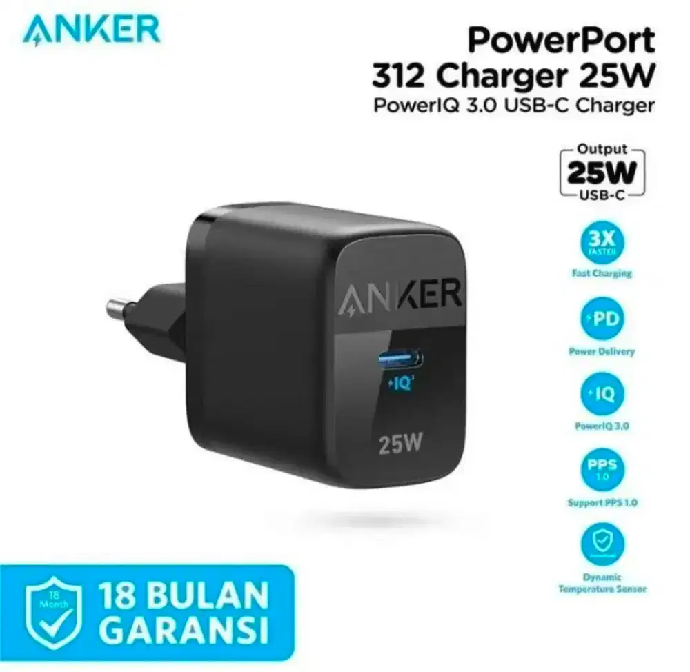 Charger Anker 312 25W For iphone & android Support MFI Power Dilevery
