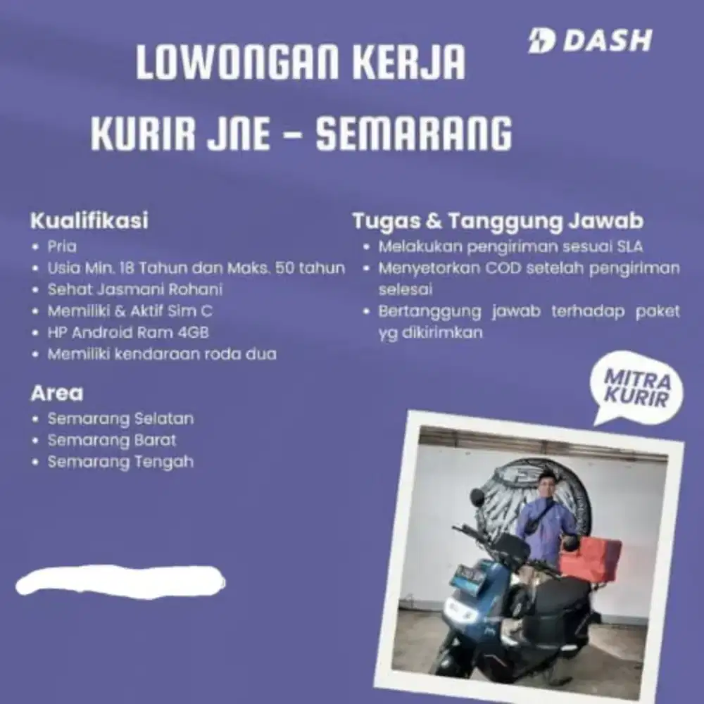 Lowongan Kerja Mitra Kurir Motor JNE Kota Semarang
