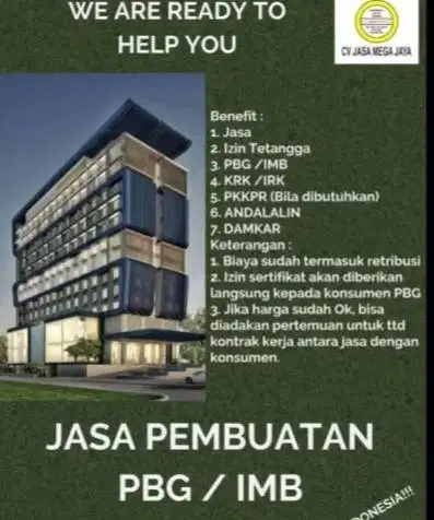 IZIN/URUS IMB PBG SERTIFIKAT TANAH SIUJK SBUJPTL IZIN TAMBANG VISA DLL